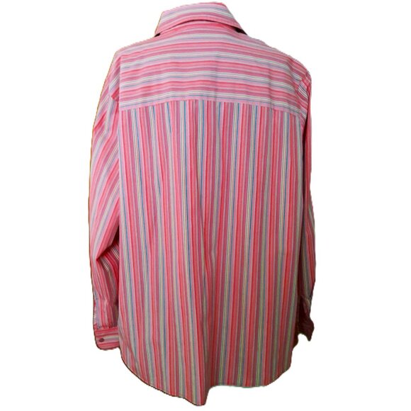 Foxcroft Wrinkle Free Shaped Fit Button Up Striped Blouse 20W Pink Multicolor - Picture 2 of 6